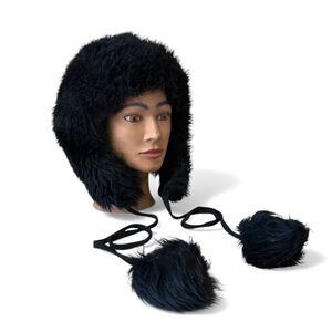 Vintage Lamb Fur Winter Hat with Pom Poms Made in Italy
